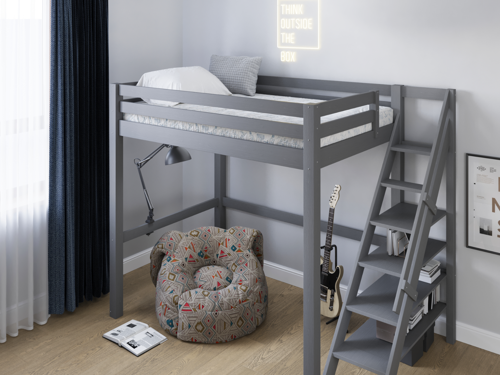 Noomi Studio Grey Double High Sleeper Loft Bed