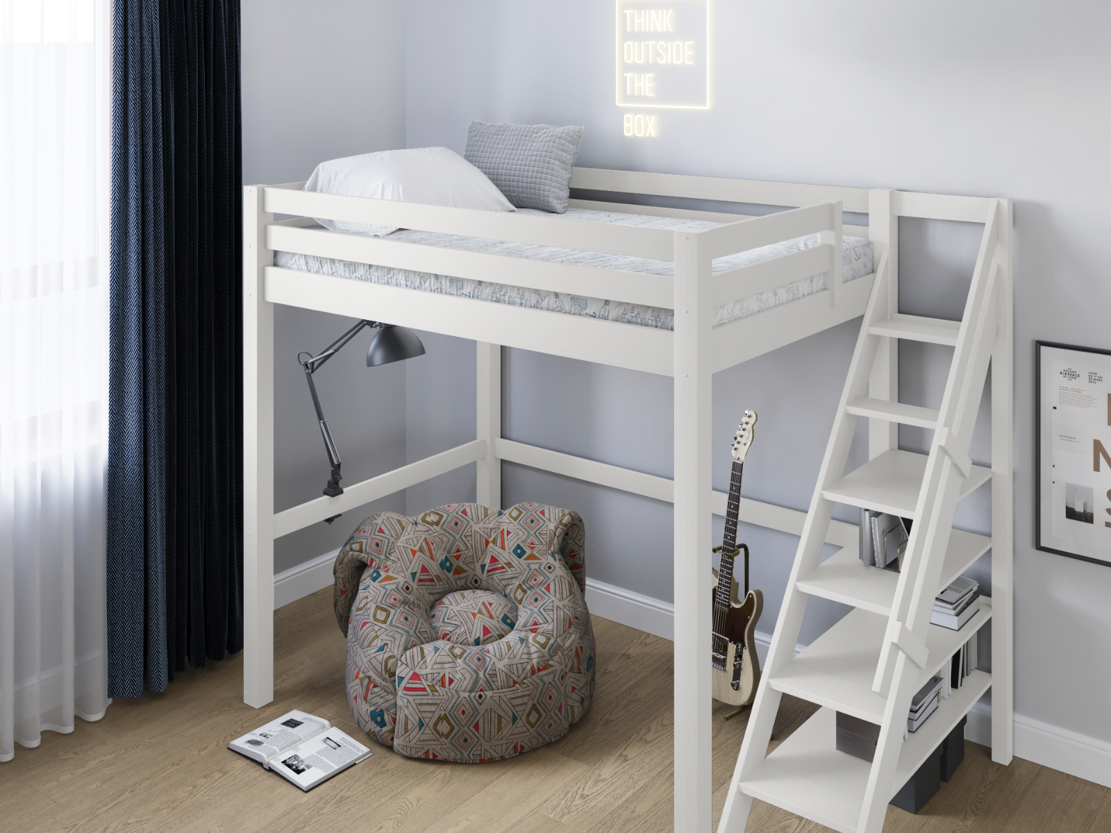 Noomi Studio White Double High Sleeper Loft Bed