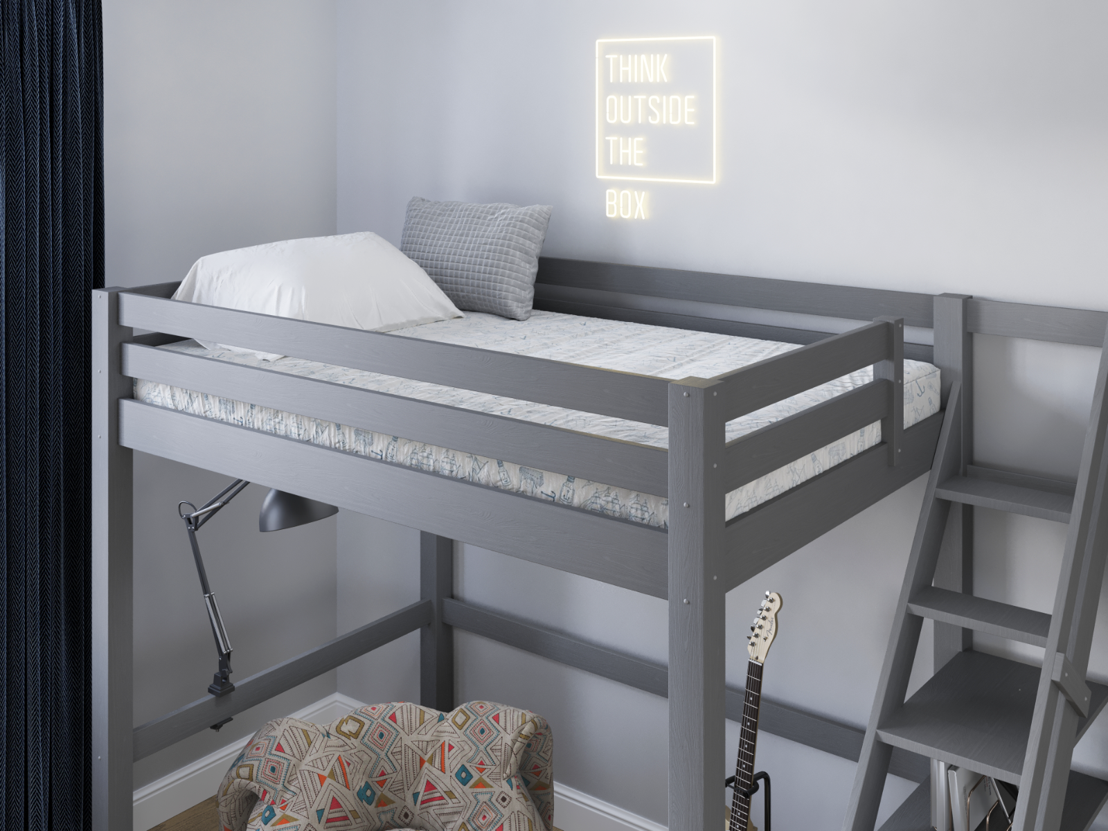 Noomi Studio Grey Double High Sleeper Loft Bed