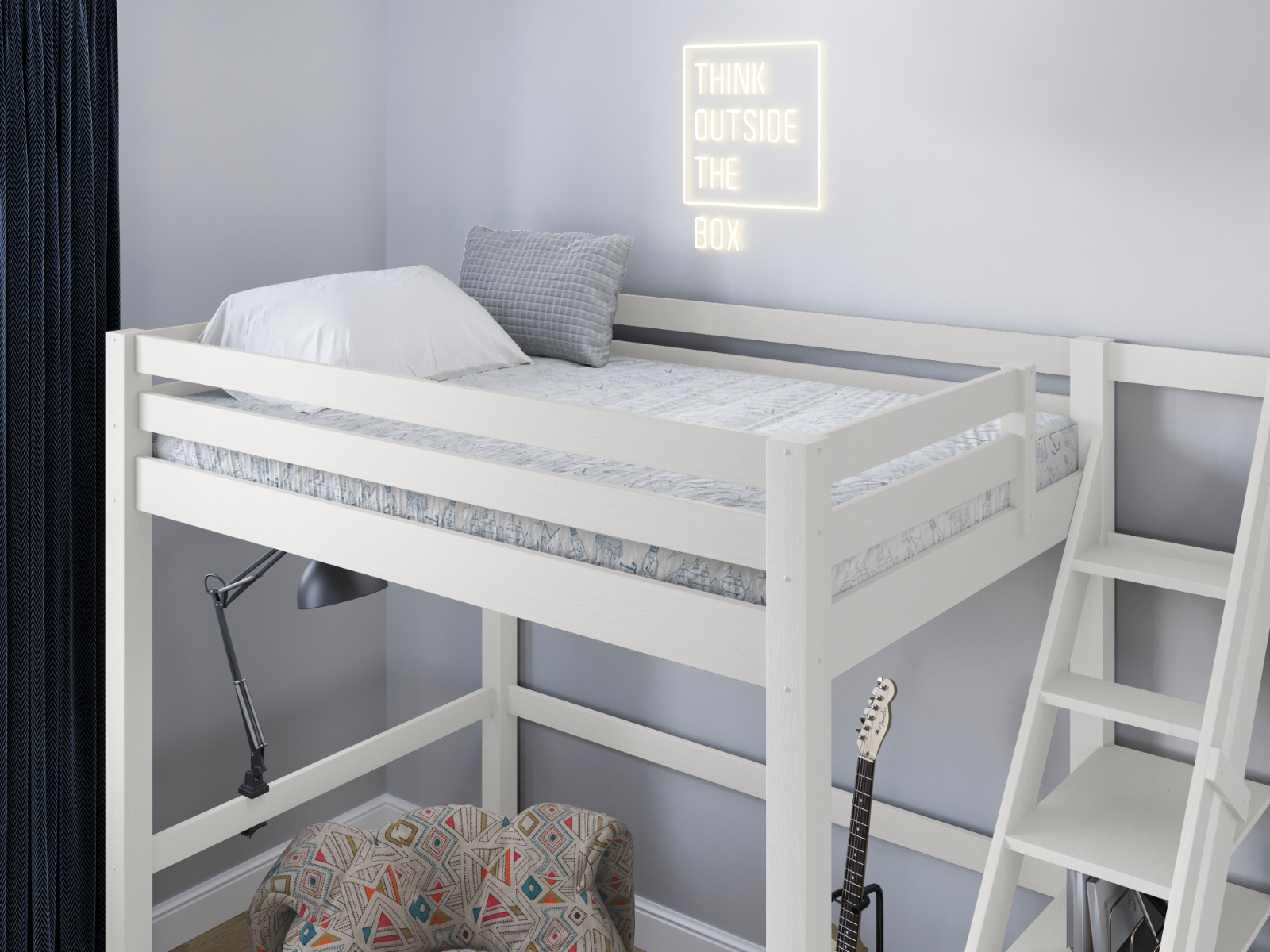 Noomi Studio White Double High Sleeper Loft Bed