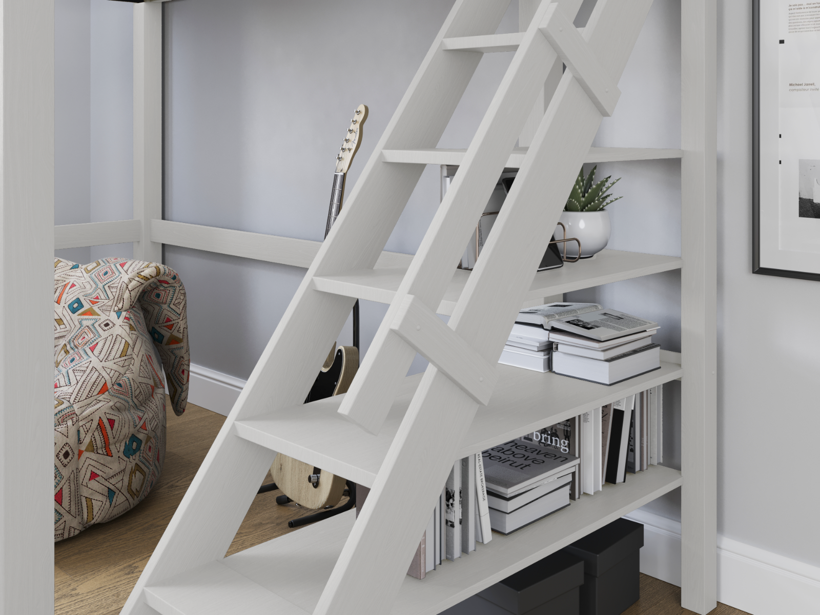 Noomi Studio White Double High Sleeper Loft Bed