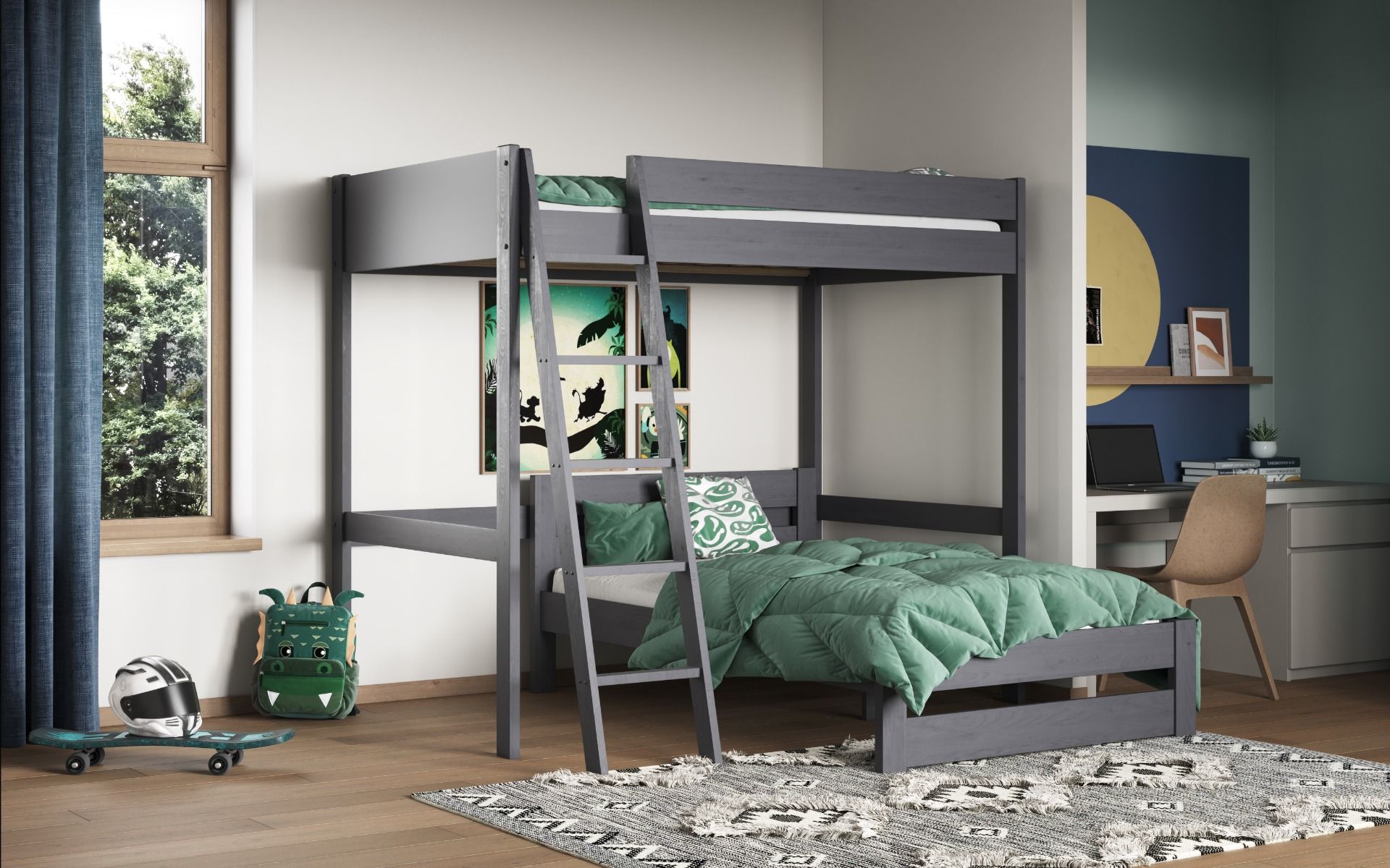 Noomi Tera Grey Small Double High Sleeper With Small Double L-Shaped Bed