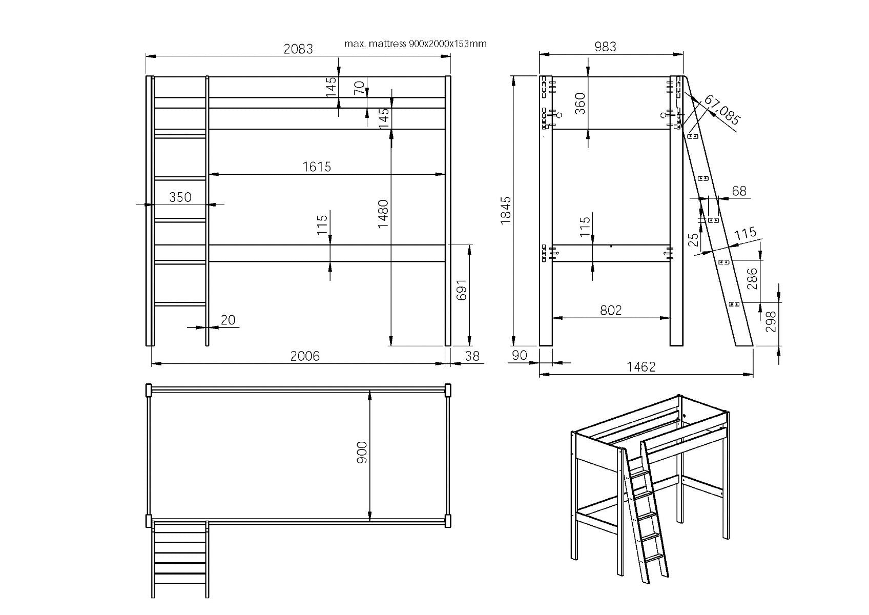 Noomi Tera Solid Wood White High Sleeper Bed Frame