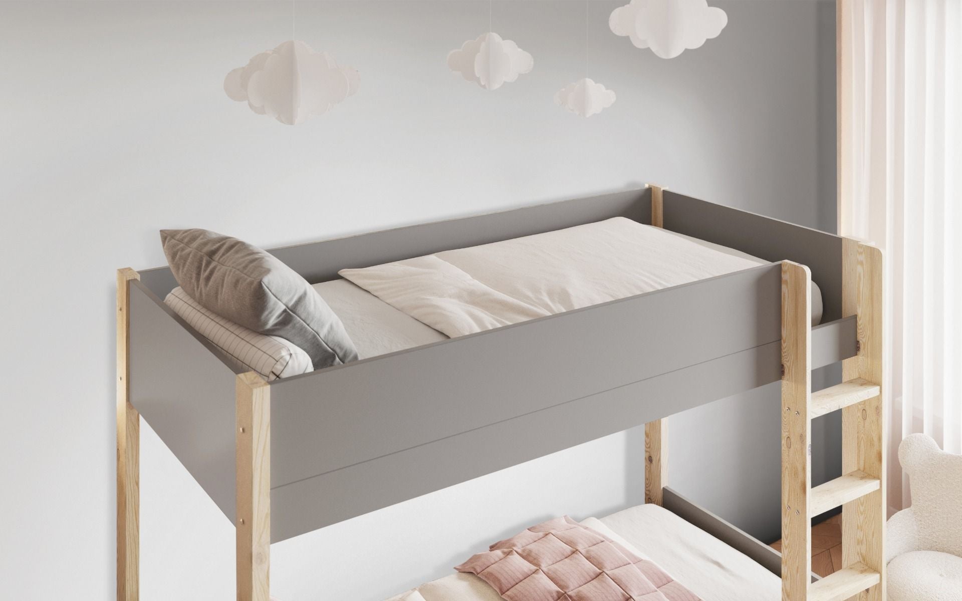 Noomi Tipo Grey Bunk Bed with Trundle