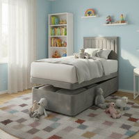 Vertical Panels Border Ottoman Bed - Grey Velvet Kids Bedroom Square