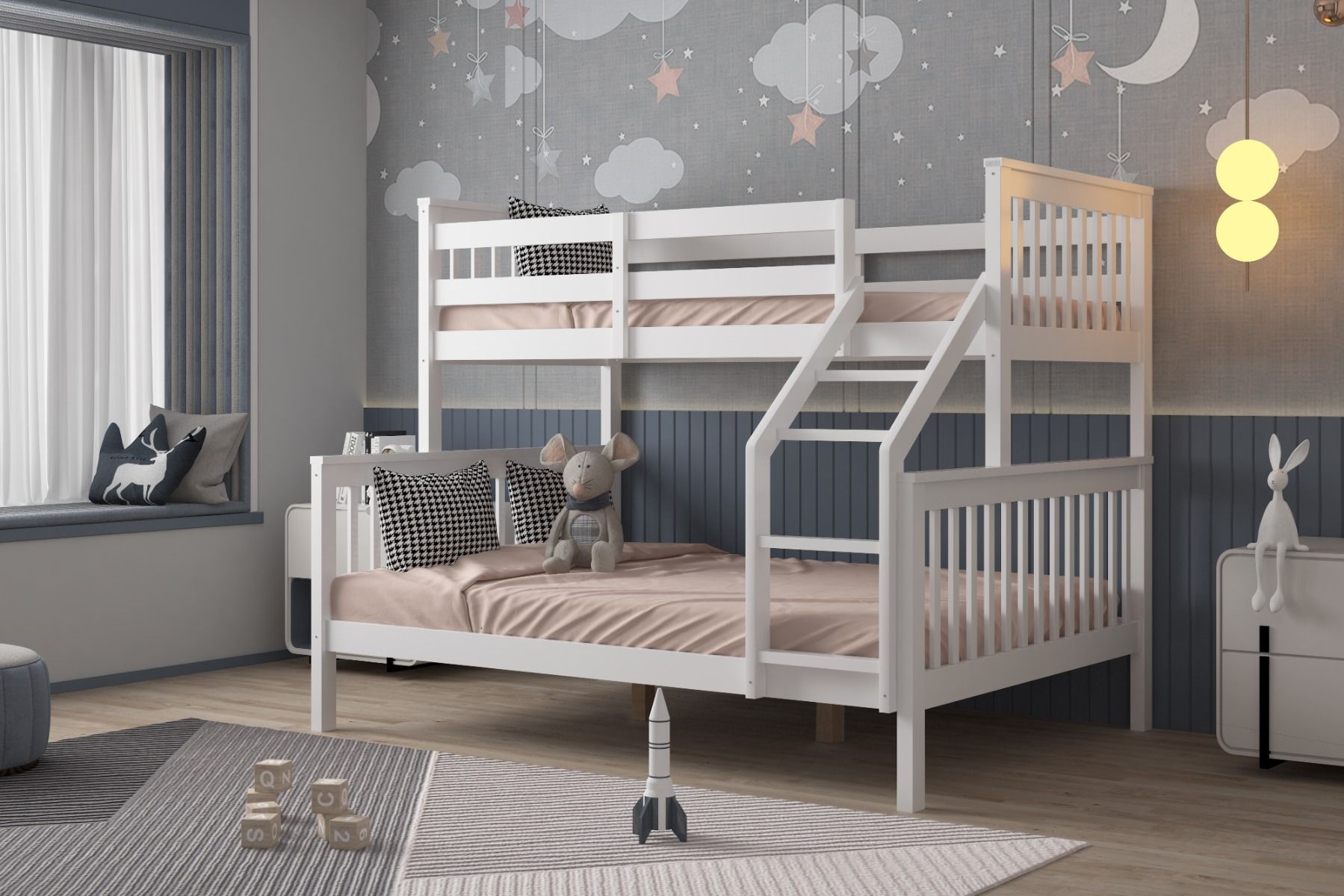 Zoom Wooden White Triple Bunk Bed