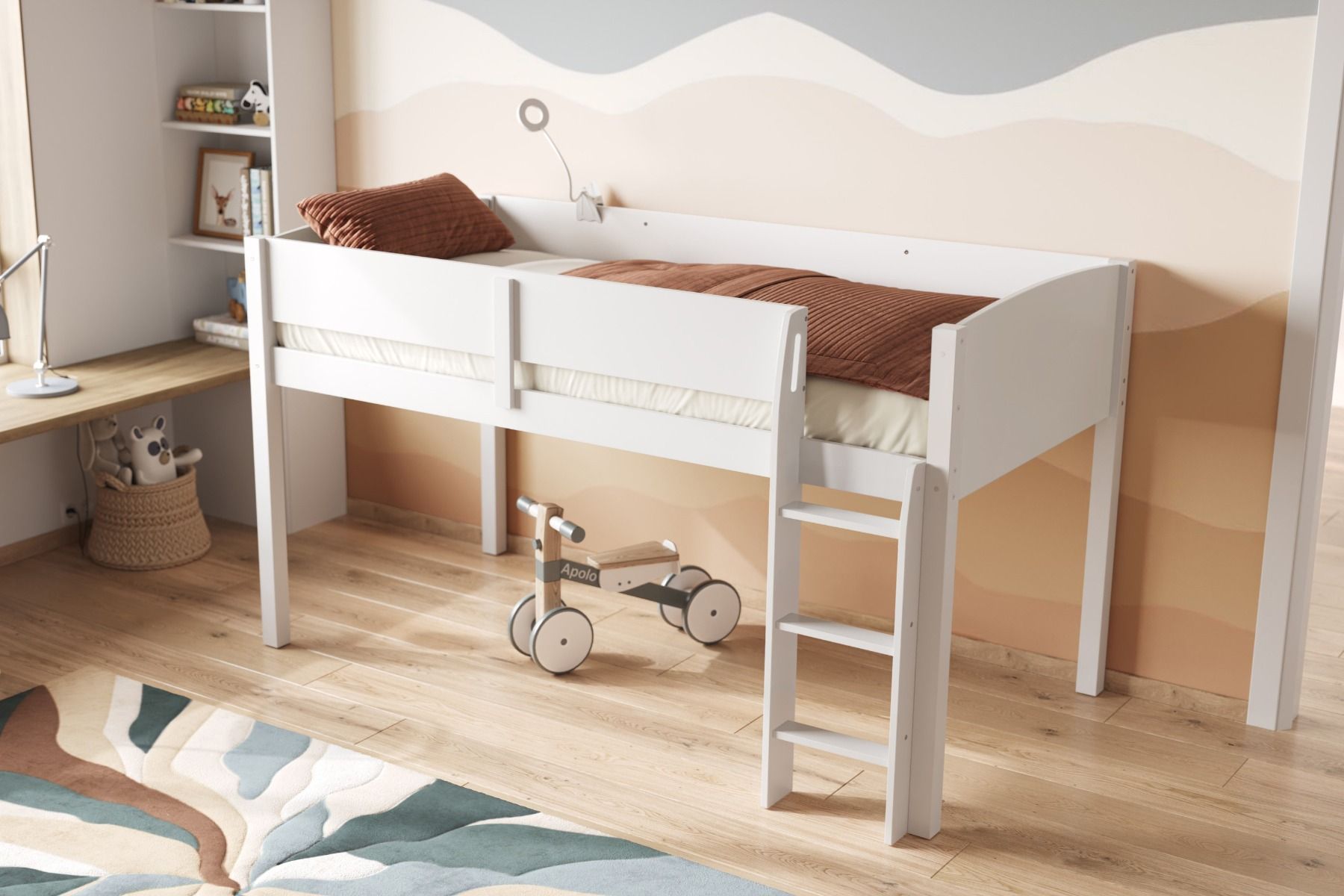 Loop Wooden Midsleeper White Cabin Bed