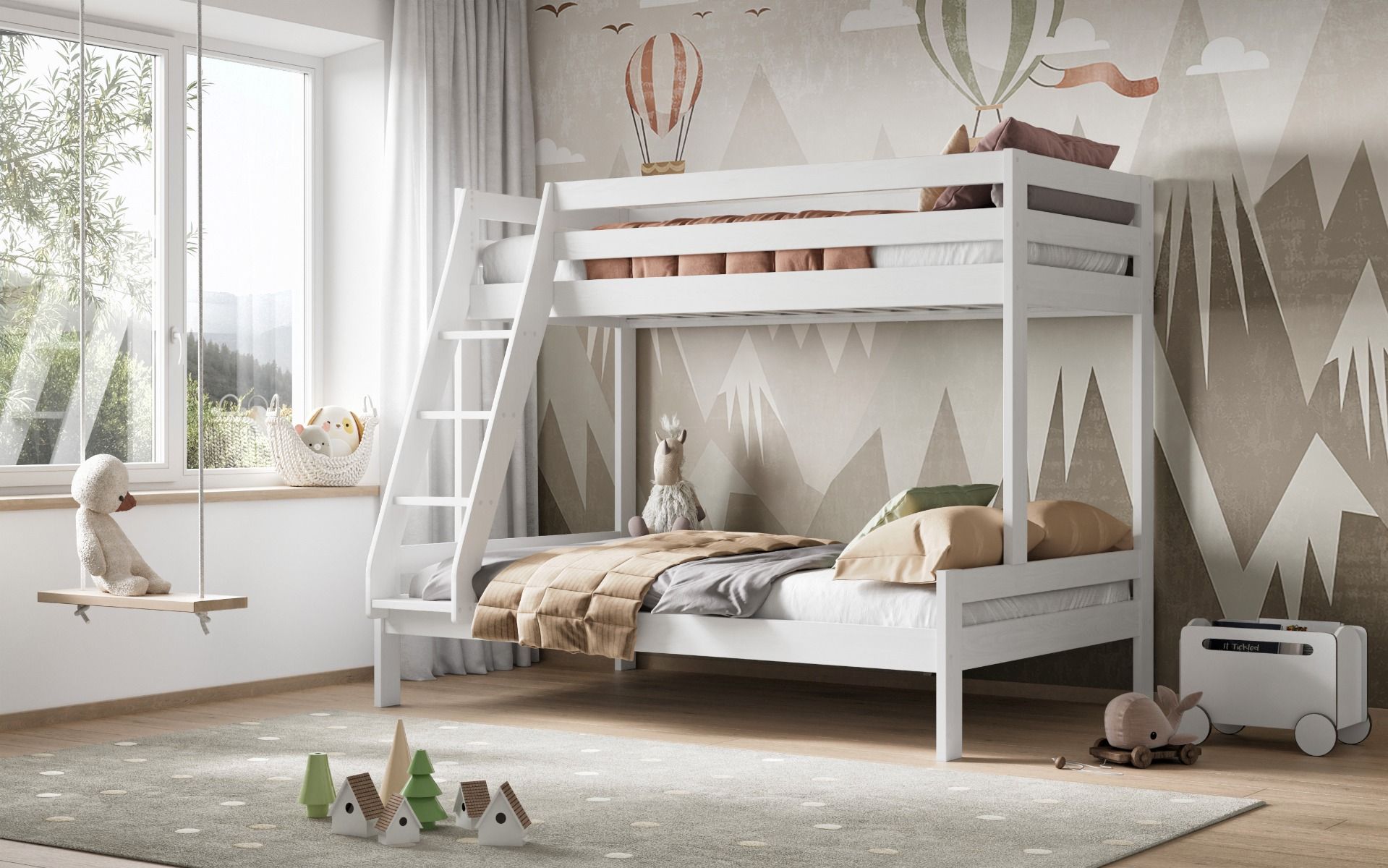 Noomi Nora Solid Wood White Triple Bunk Bed with Storage