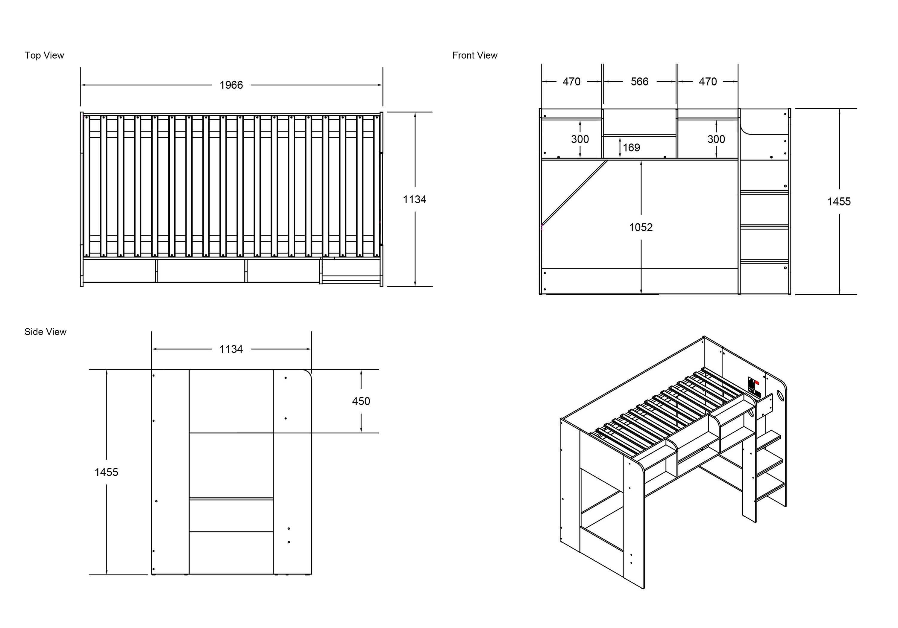 Wizard Junior Grey Mid High Sleeper Bed