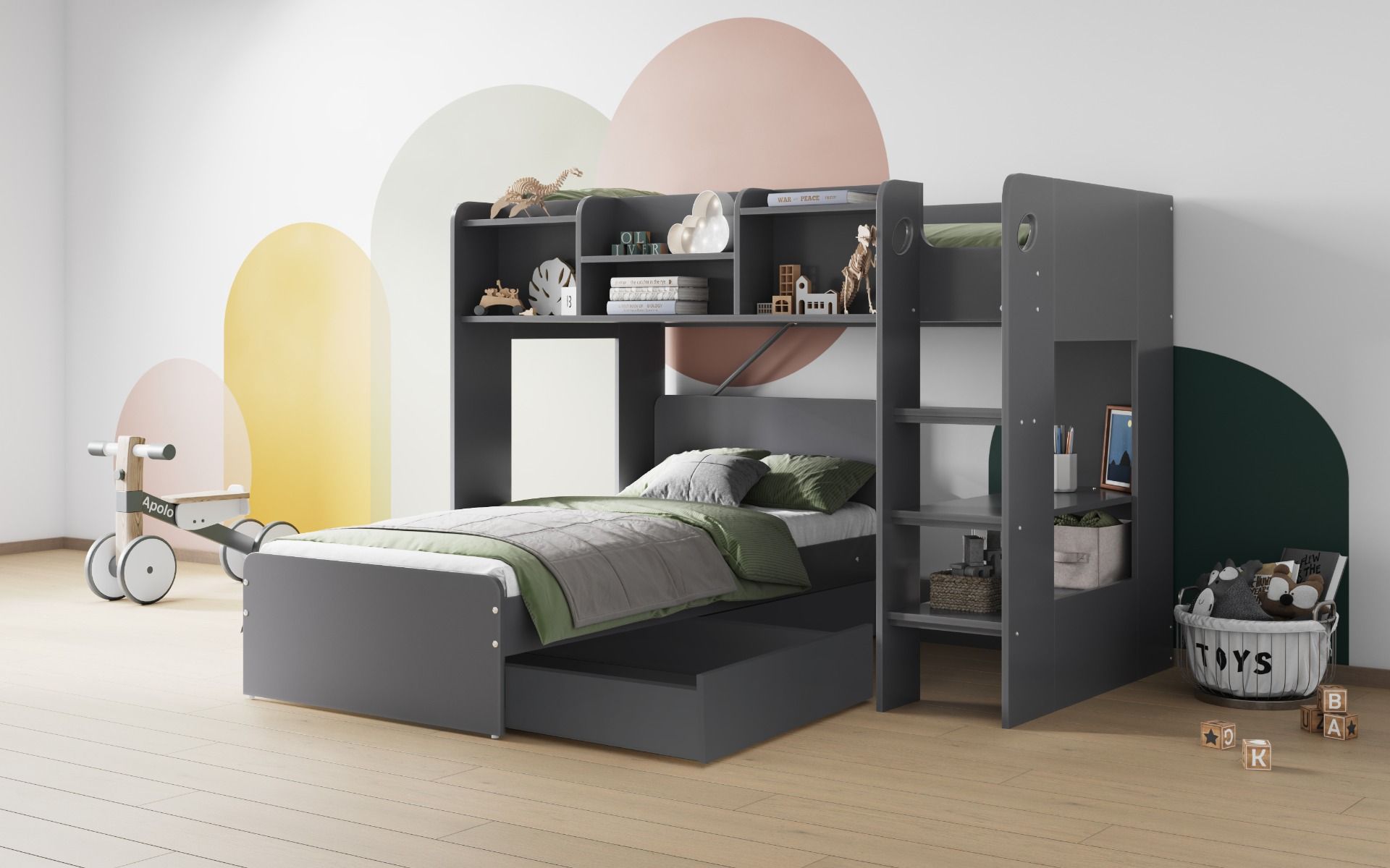 Wizard Junior Grey L Shaped Bunk Bed