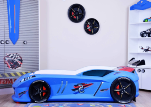 Infinite Zoom Blue 3FT Single Race Car Bed with LED Lights, Sounds & Bluetooth