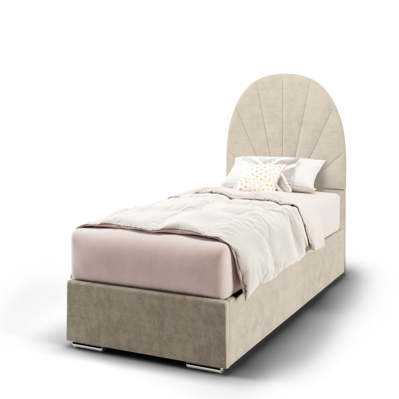 Half Moon with Vertical Lines Fabric Tall Headboard with Frame Bed Base & Mattress