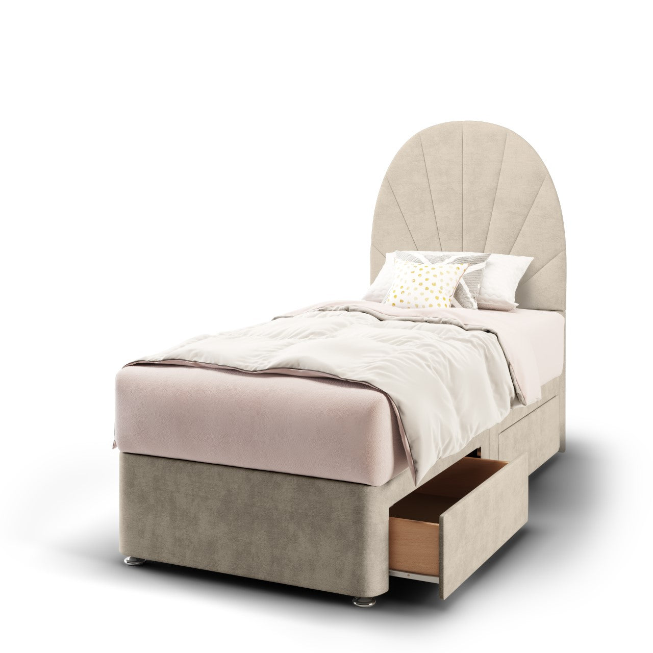 Half Moon with Vertical Lines Fabric Tall Headboard with Divan Bed Base & Mattress