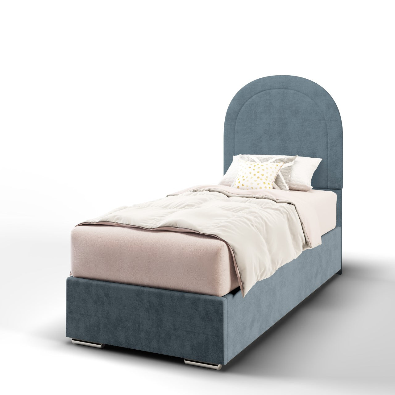 Arched Border Fabric Tall Headboard with Frame Bed Base & Mattress