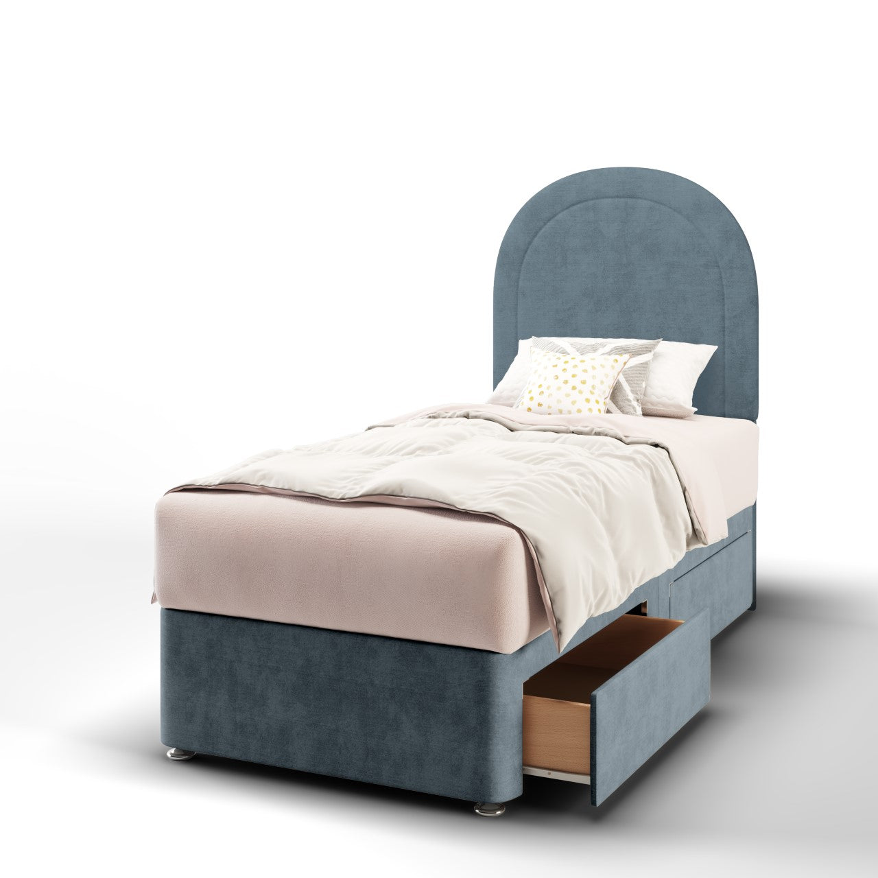 Arched Border Fabric Tall Headboard with Divan Bed Base & Mattress