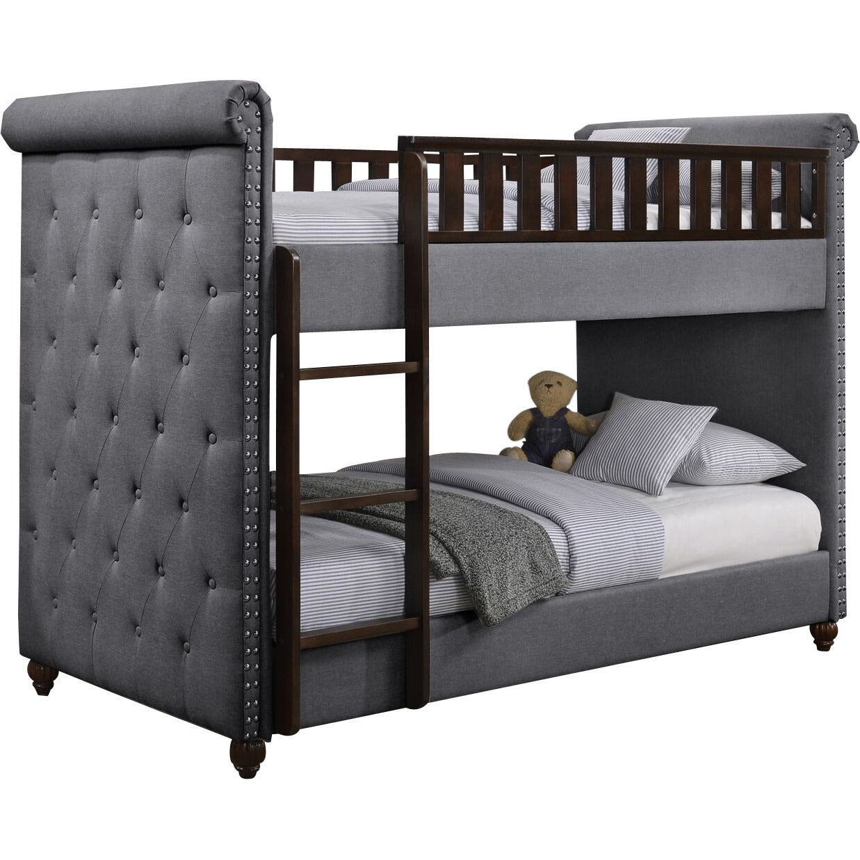 New Louis Dark Grey Linen Fabric Chesterfield Bunk Bed