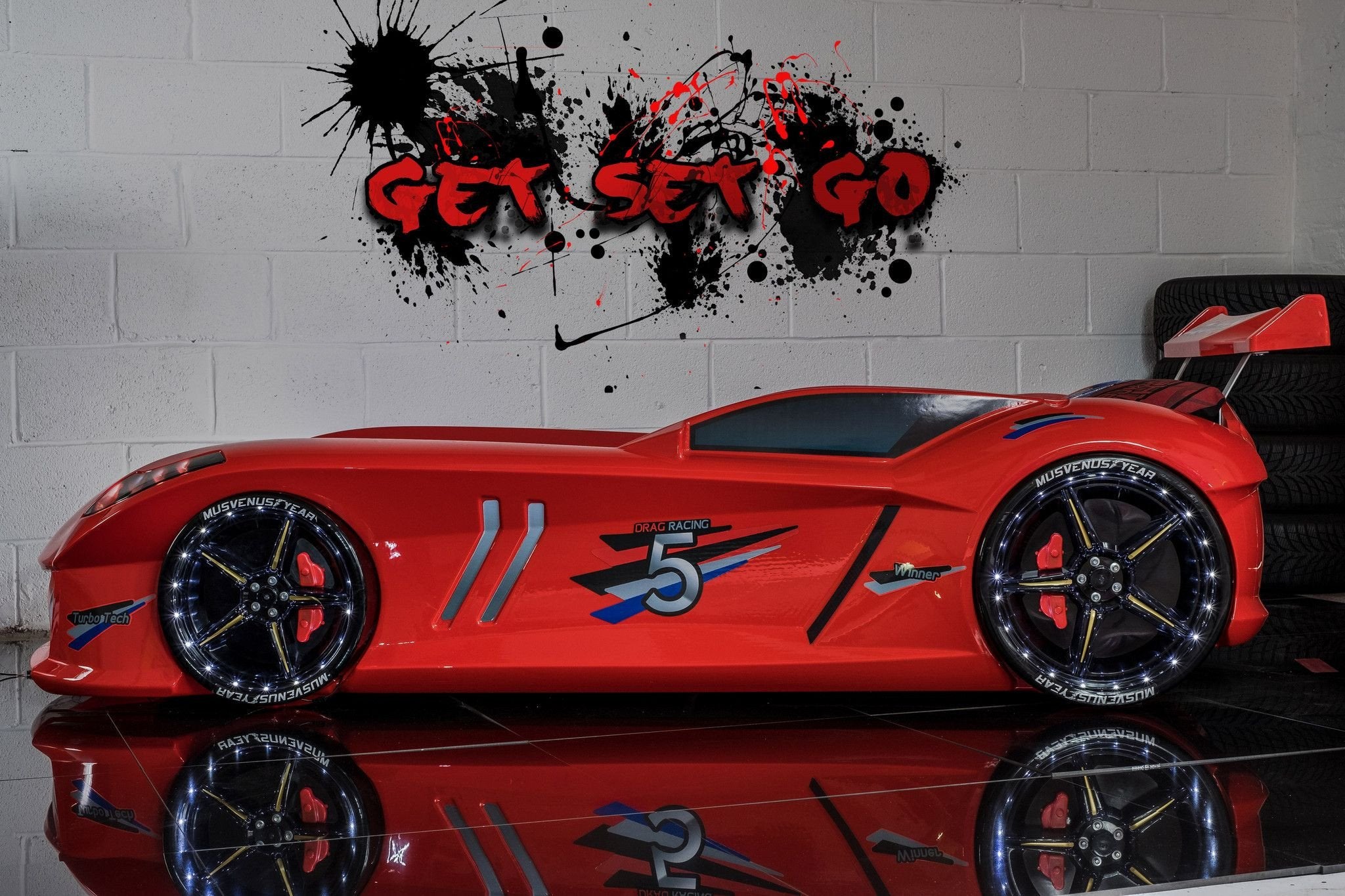 Infinite Zoom Red 3FT Single Race Car Bed with LED Lights, Sounds & Bluetooth