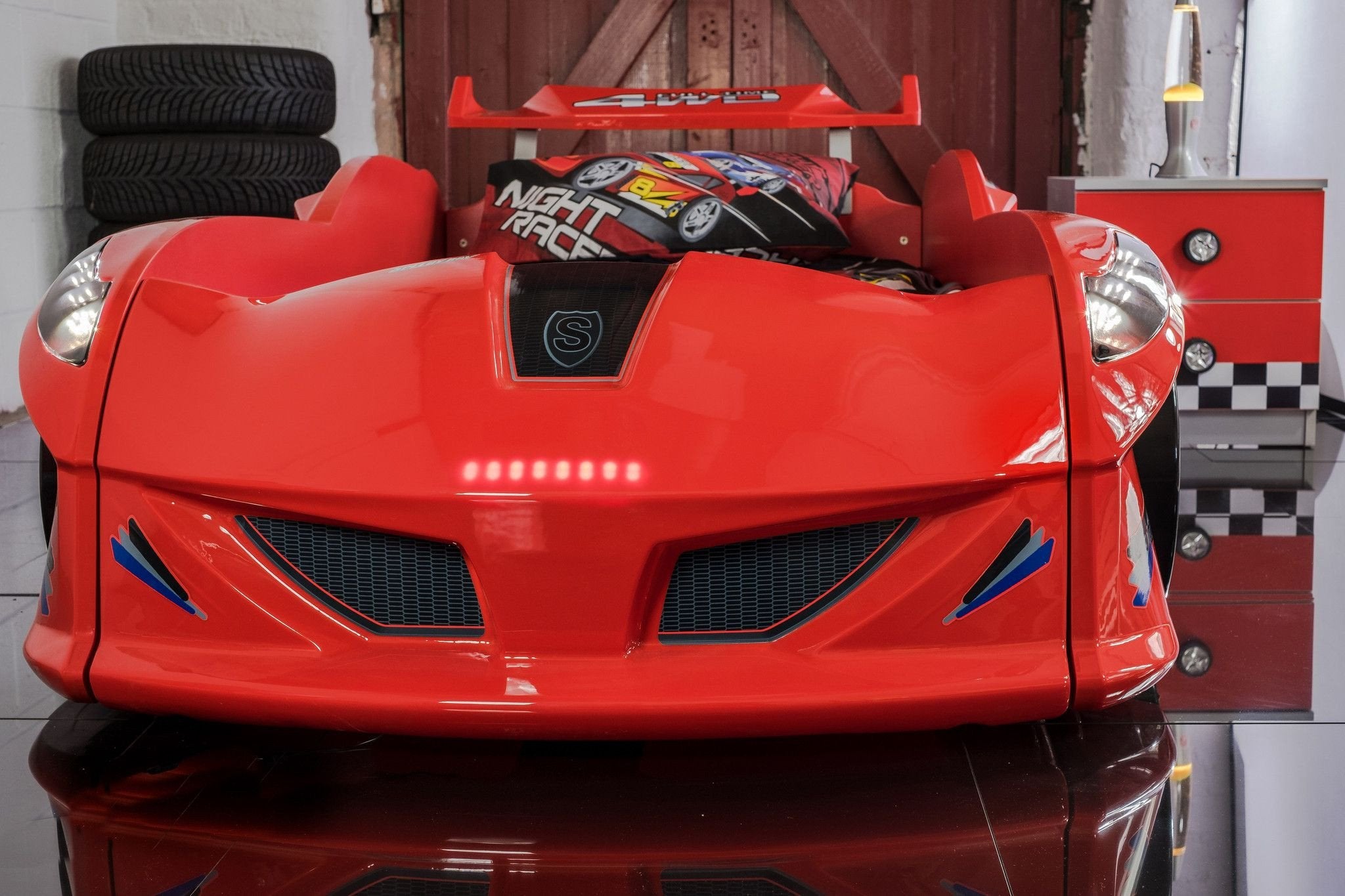 Infinite Zoom Red 3FT Single Race Car Bed with LED Lights, Sounds & Bluetooth