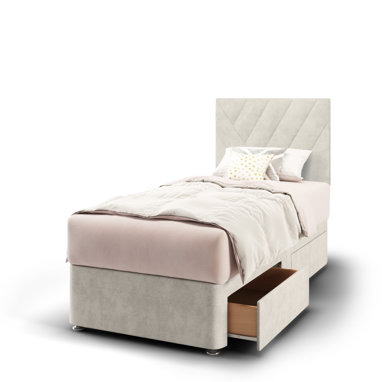 Multi Diagonal Panels Fabric Low Headboard with Divan Bed Base & Mattress