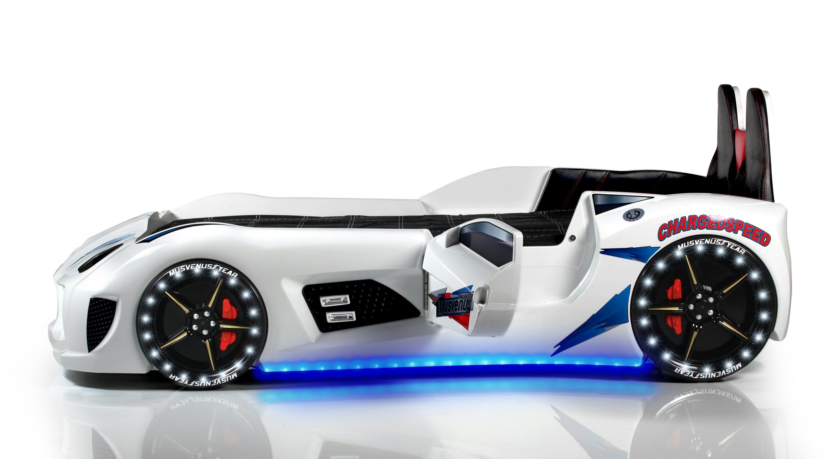 Aston 3FT Single White Racing Car Bed with LED Lights & Sounds