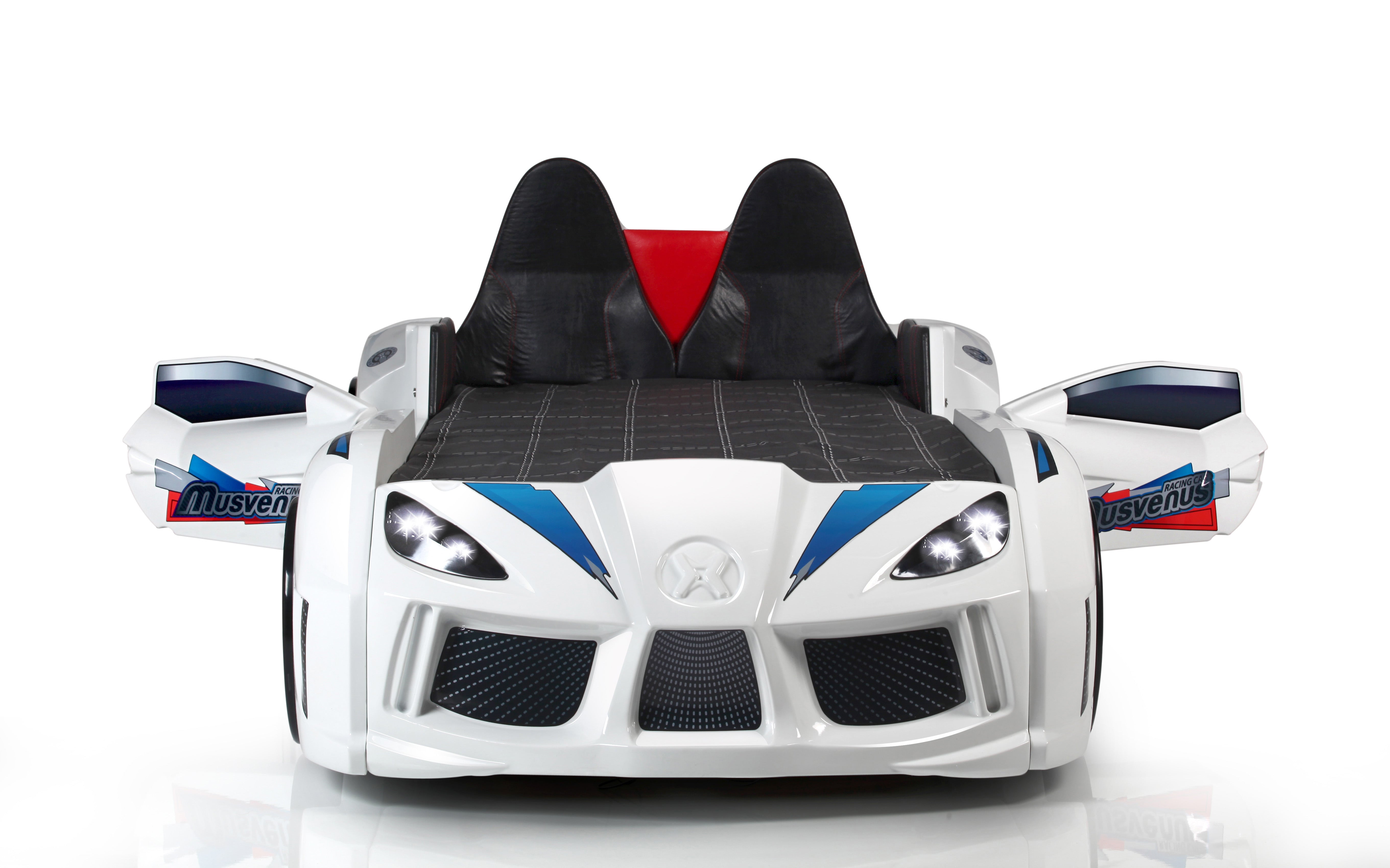 Aston 3FT Single White Racing Car Bed with LED Lights & Sounds