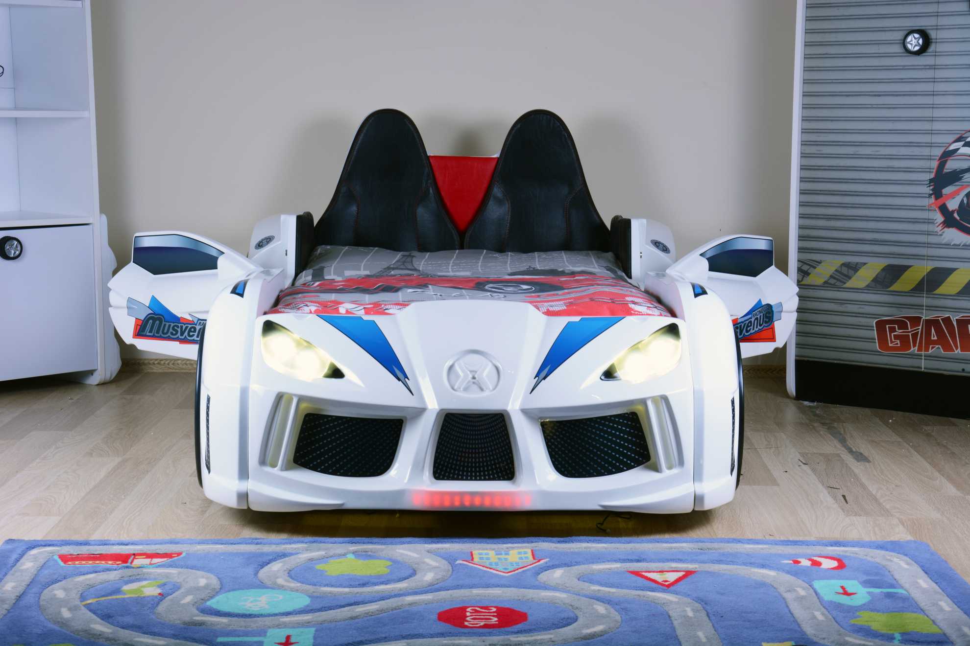 Aston 3FT Single White Racing Car Bed with LED Lights & Sounds