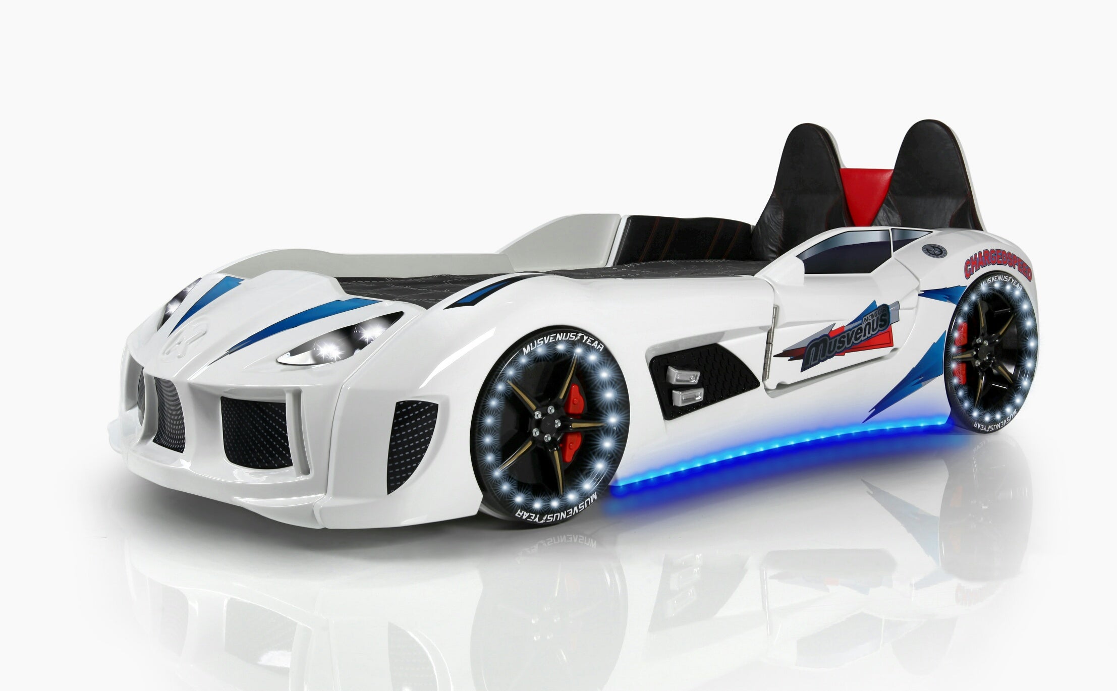 Aston 3FT Single White Racing Car Bed with LED Lights & Sounds