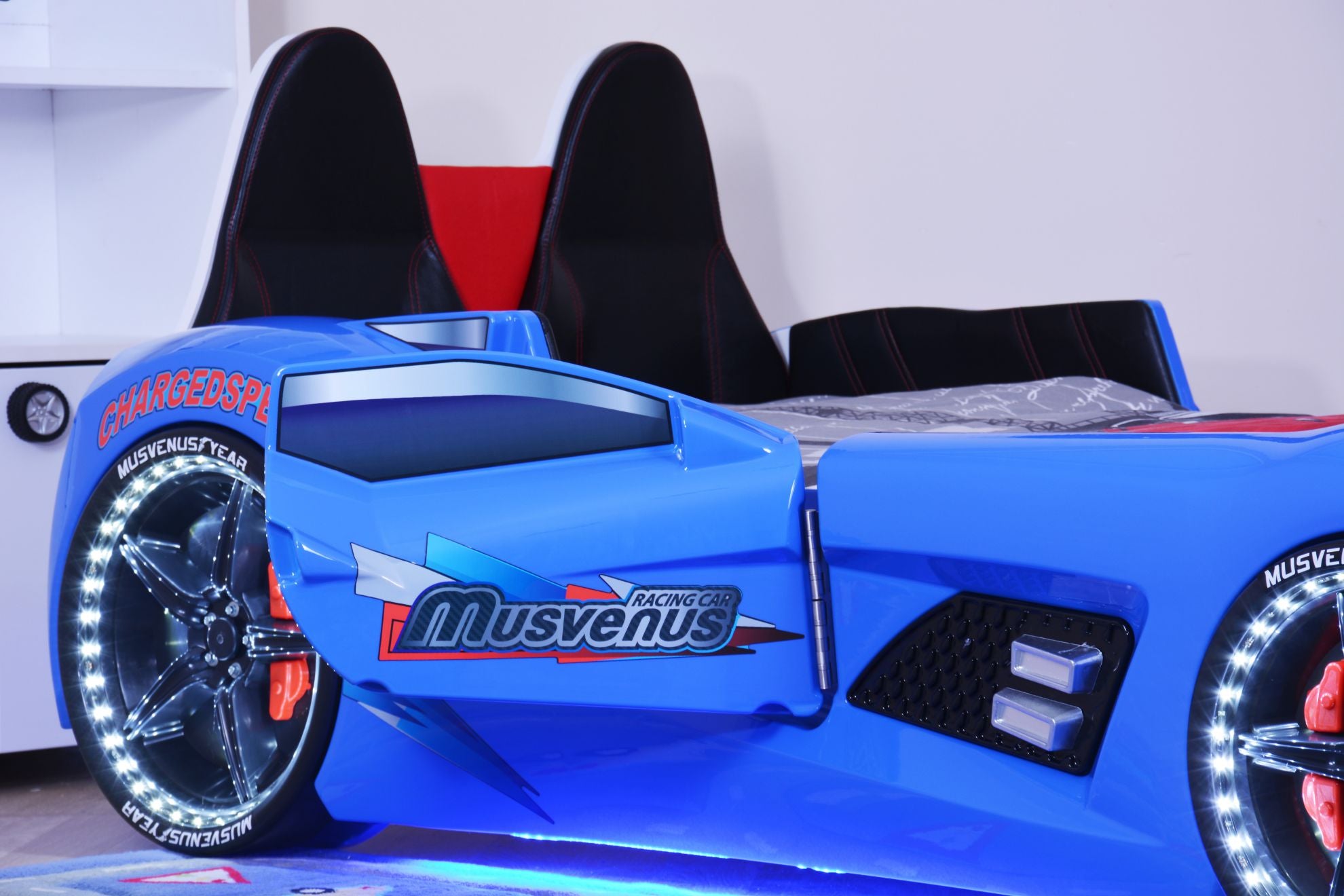 Aston 3FT Single Blue Racing Car Bed with LED Lights & Sounds