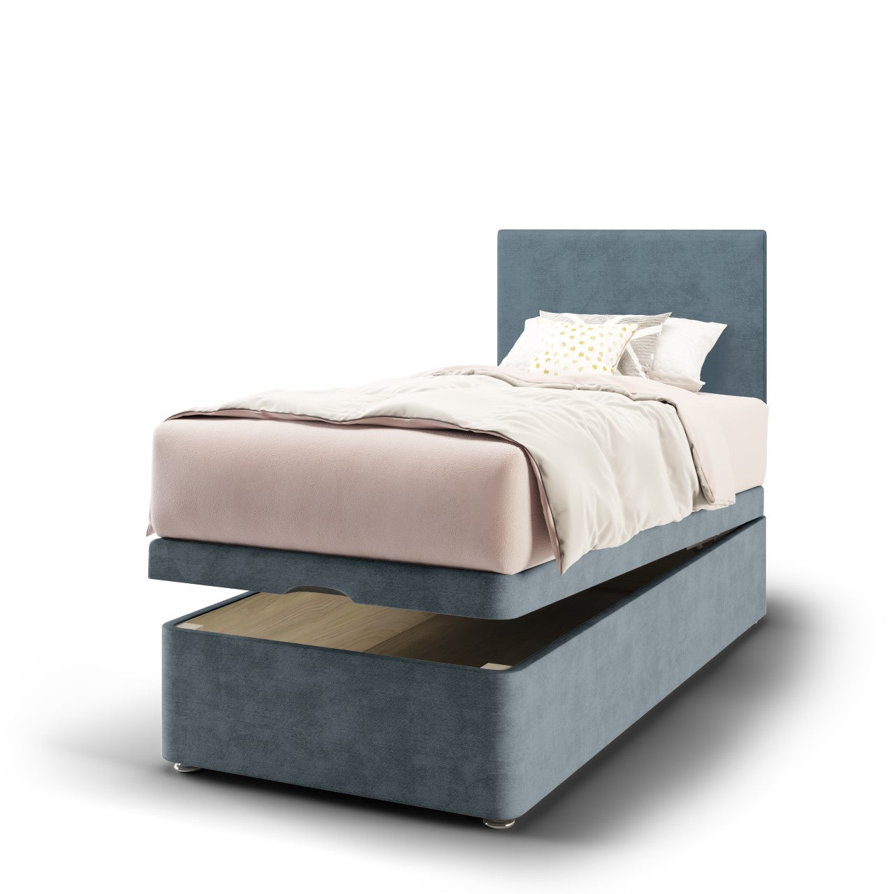 Plain Fabric Low Headboard with Ottoman Storage Bed Base & Mattress