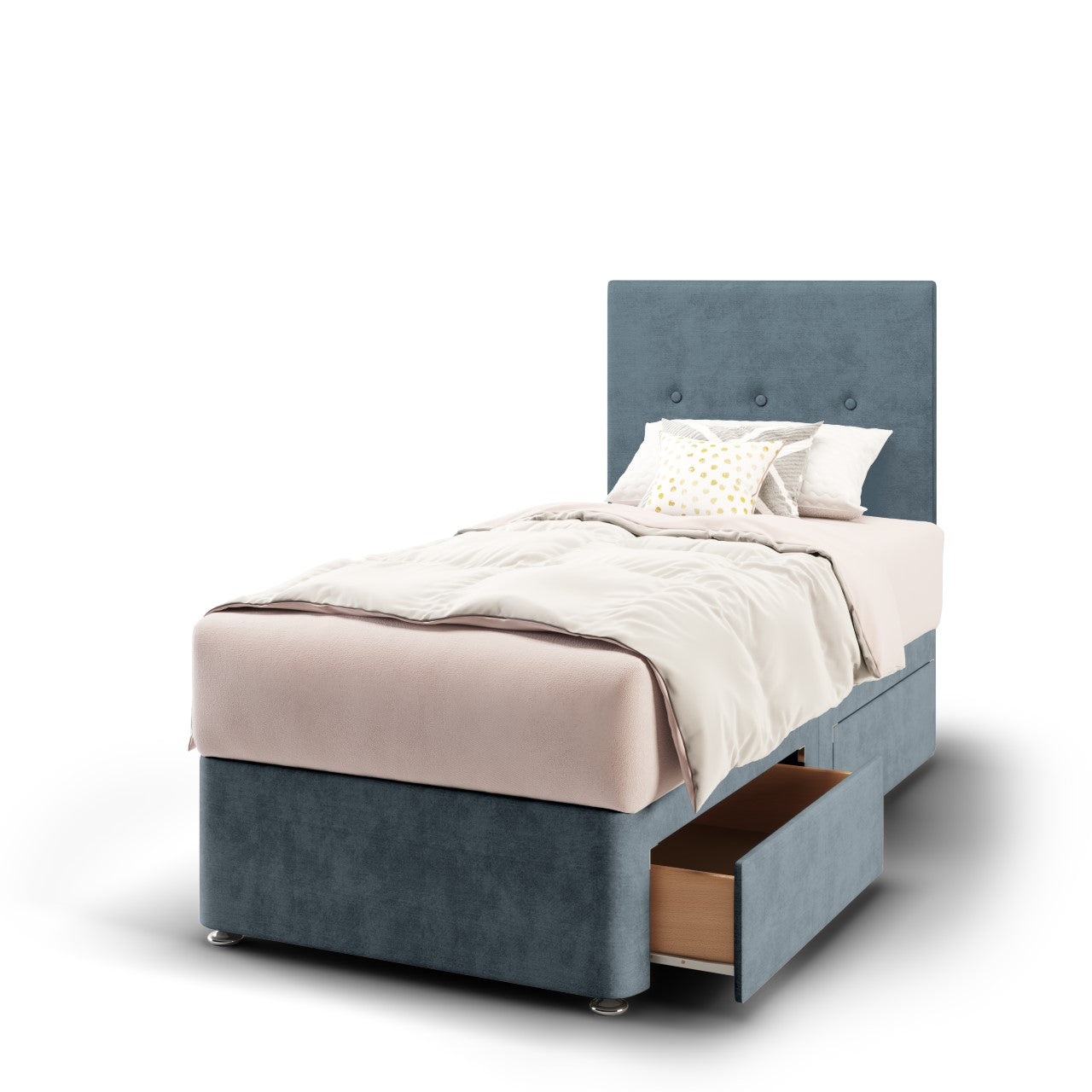 Plain Fabric Low Headboard with Divan Bed Base & Mattress