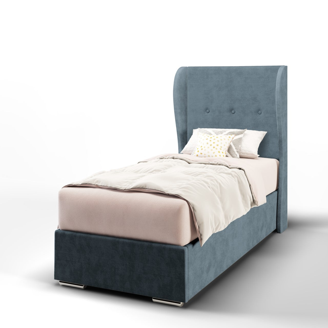 Plain Fabric Middle Curve Wing Headboard with Frame Bed Base & Mattress