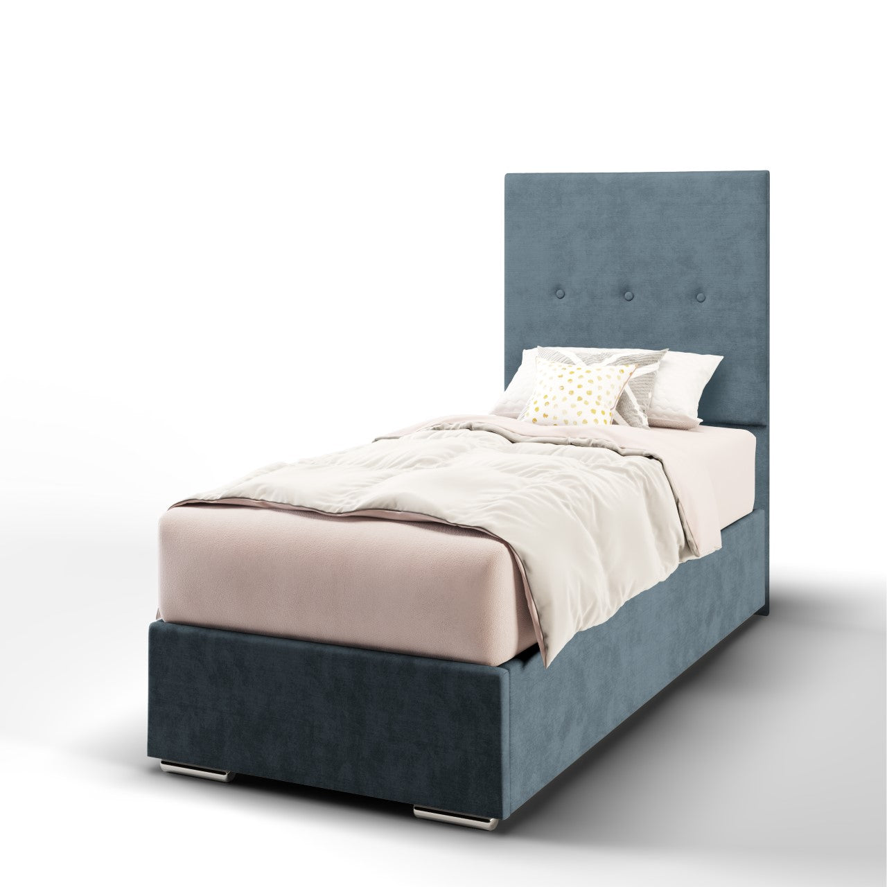 Plain Fabric Tall Headboard with Frame Bed Base & Mattress