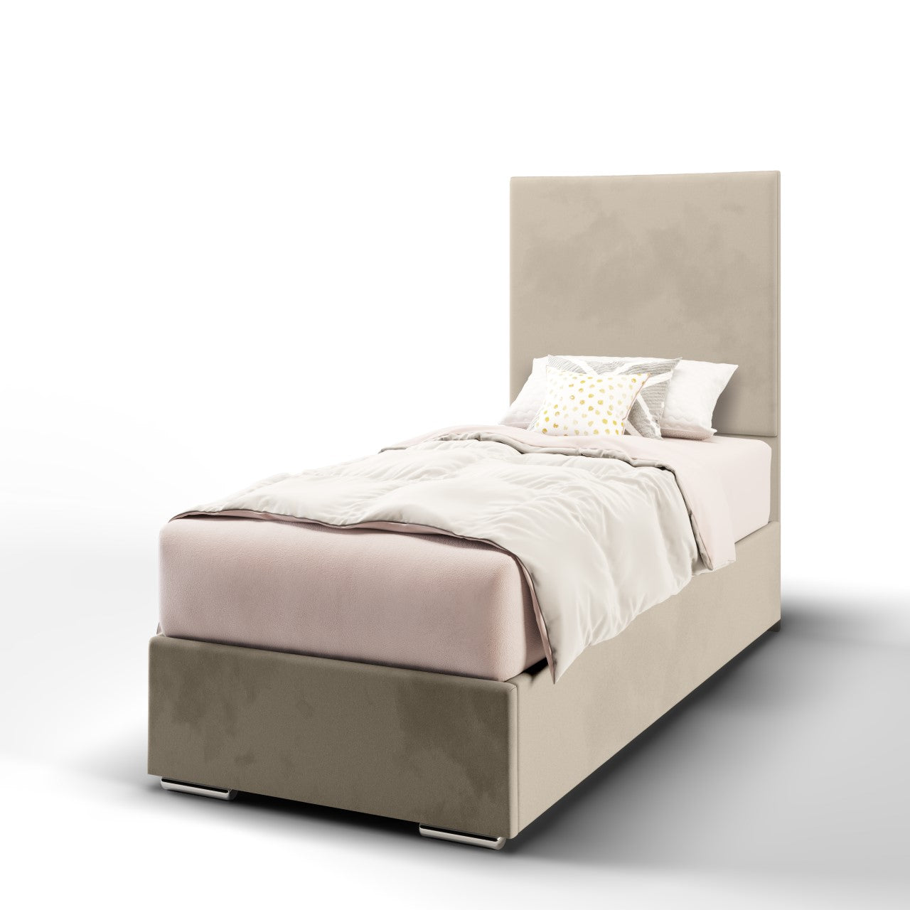 Plain Fabric Tall Headboard with Frame Bed Base & Mattress