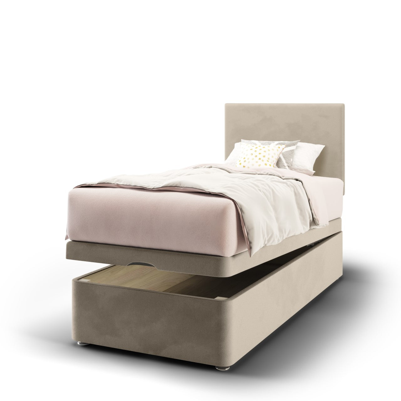 Plain Fabric Low Headboard with Ottoman Storage Bed Base & Mattress