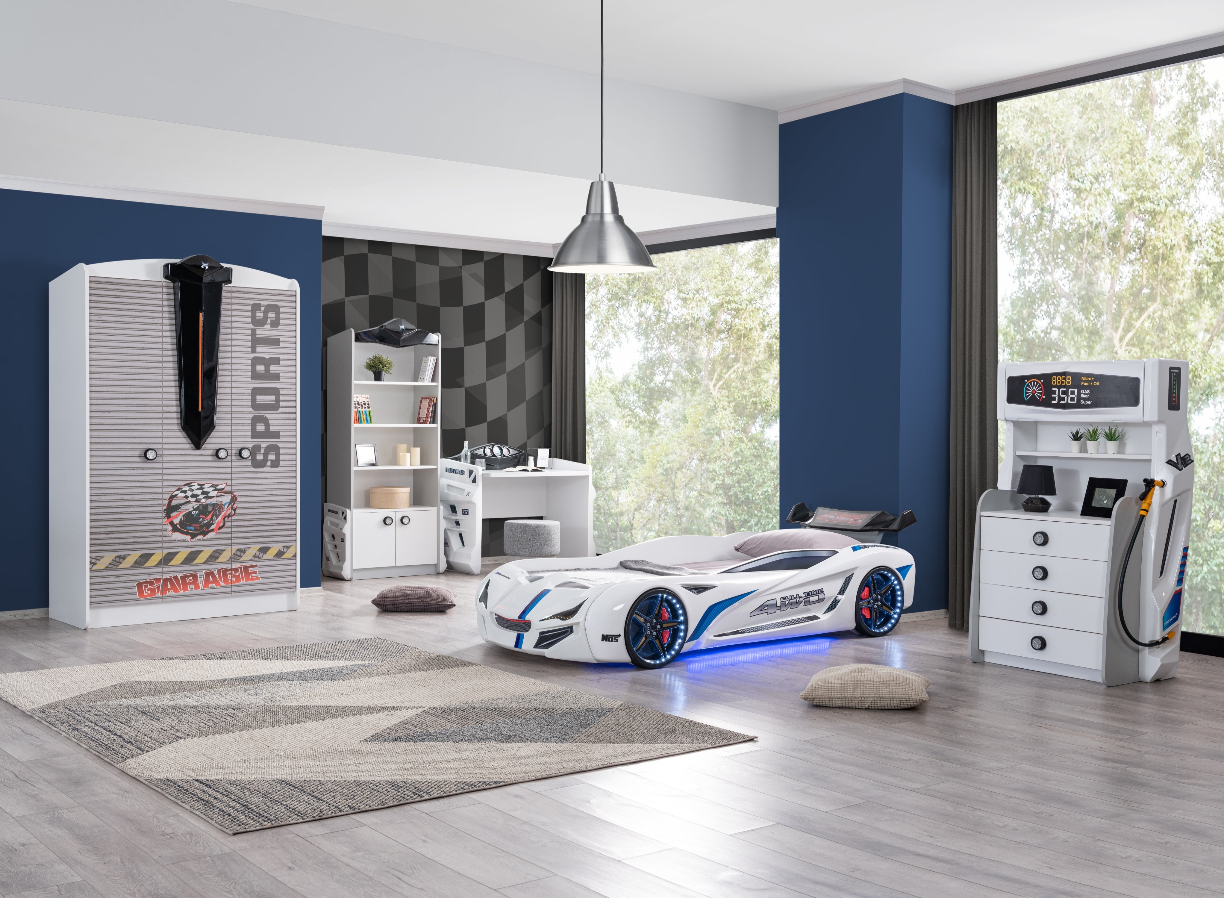 White Racing Car Themed Furniture Set