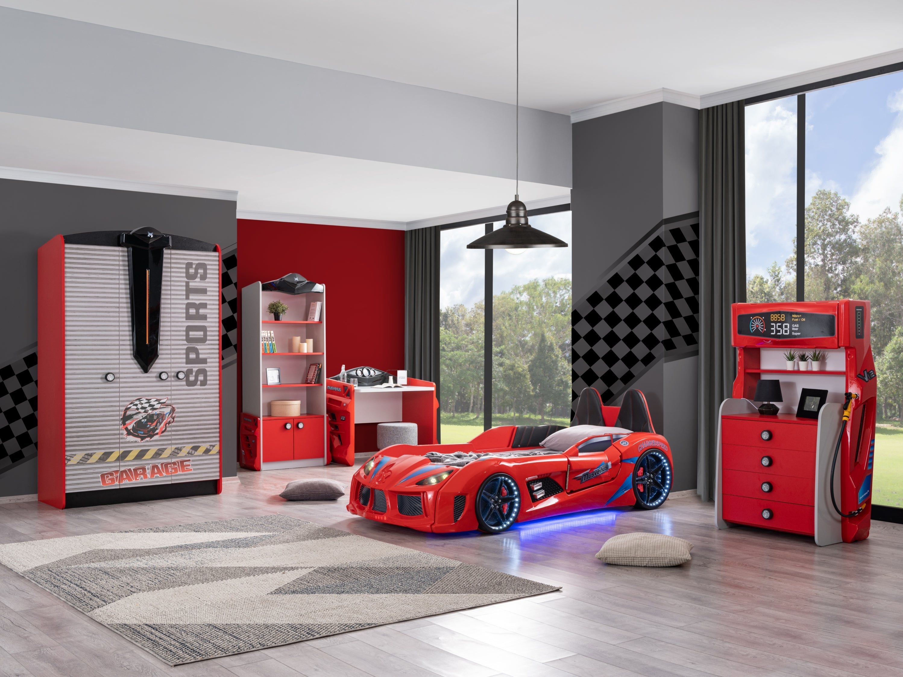 Red Racing Car Themed Furniture Set