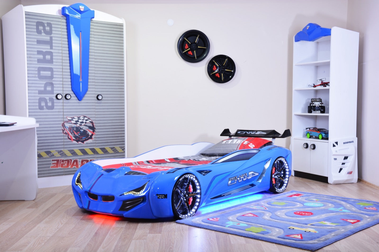 Blue Racing Car Themed Furniture Set