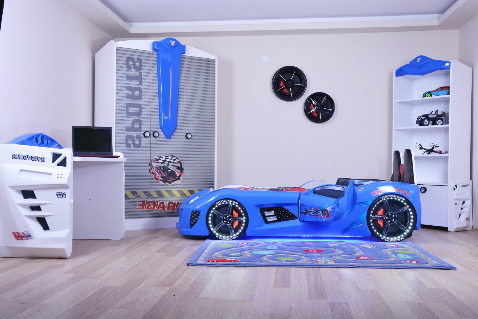 Blue Racing Car Themed Furniture Set