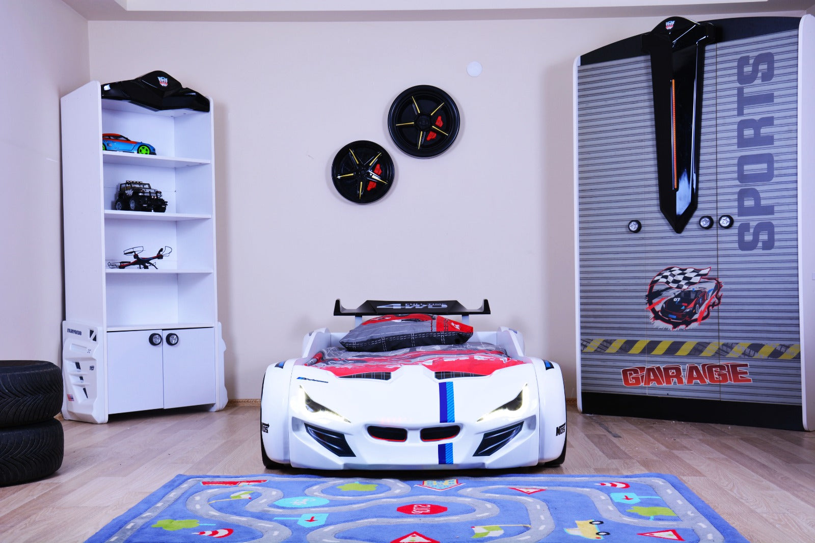 White Racing Car Themed Furniture Set