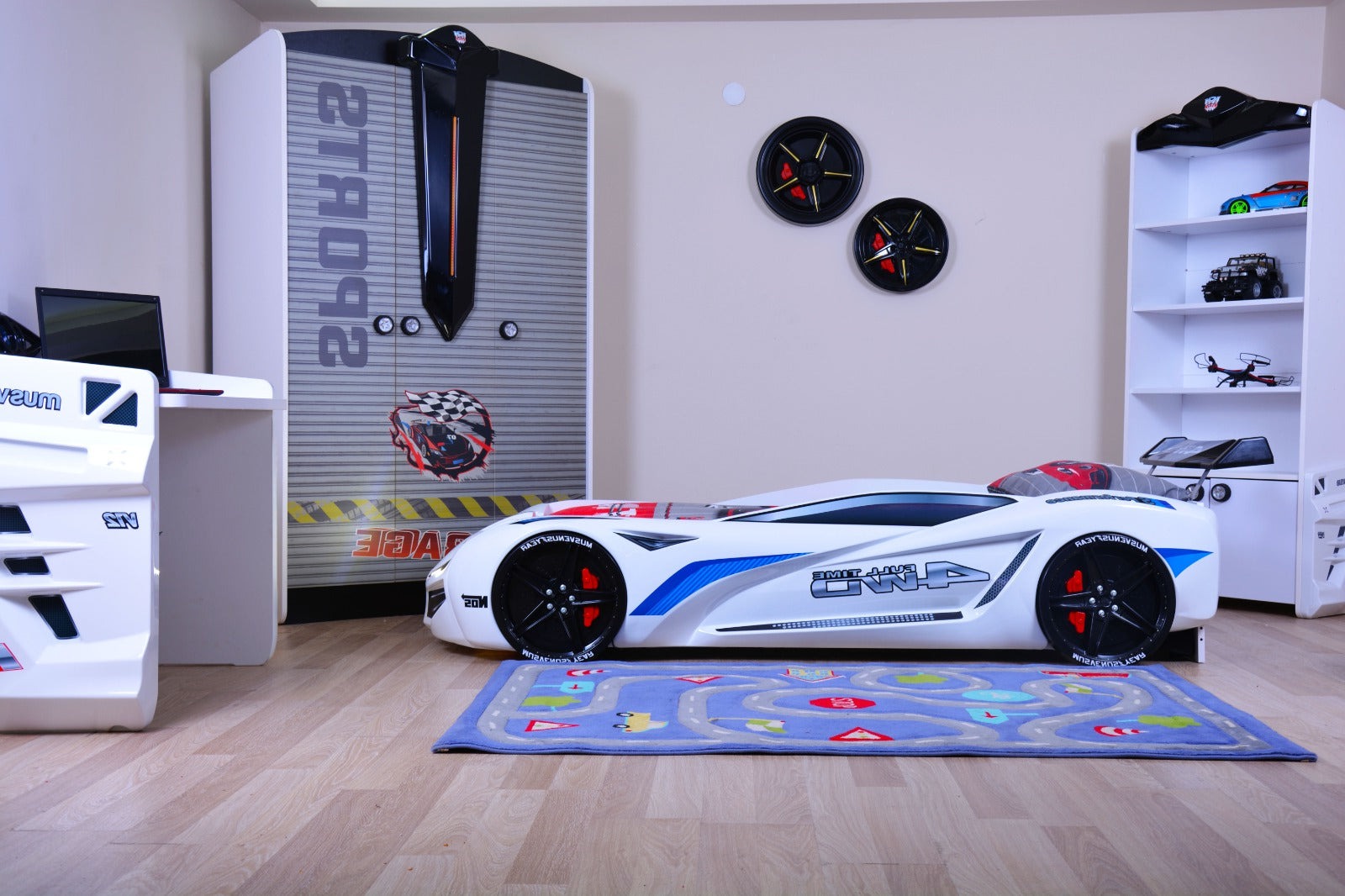 White Racing Car Themed Furniture Set