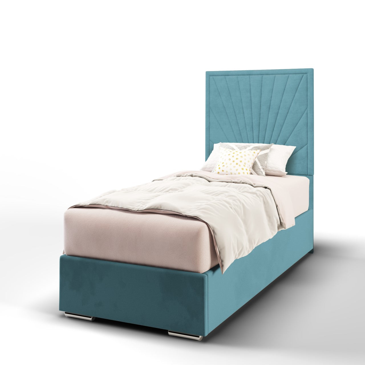 Sunrise Fabric Tall Headboard with Frame Bed Base & Mattress