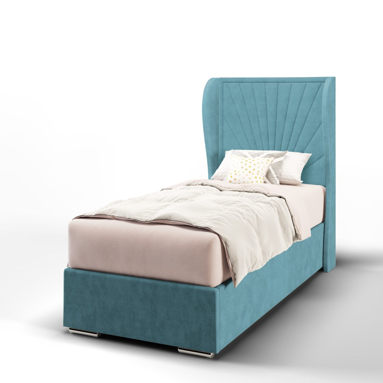 Sunrise Fabric Middle Curve Wing Headboard with Frame Bed Base & Mattress