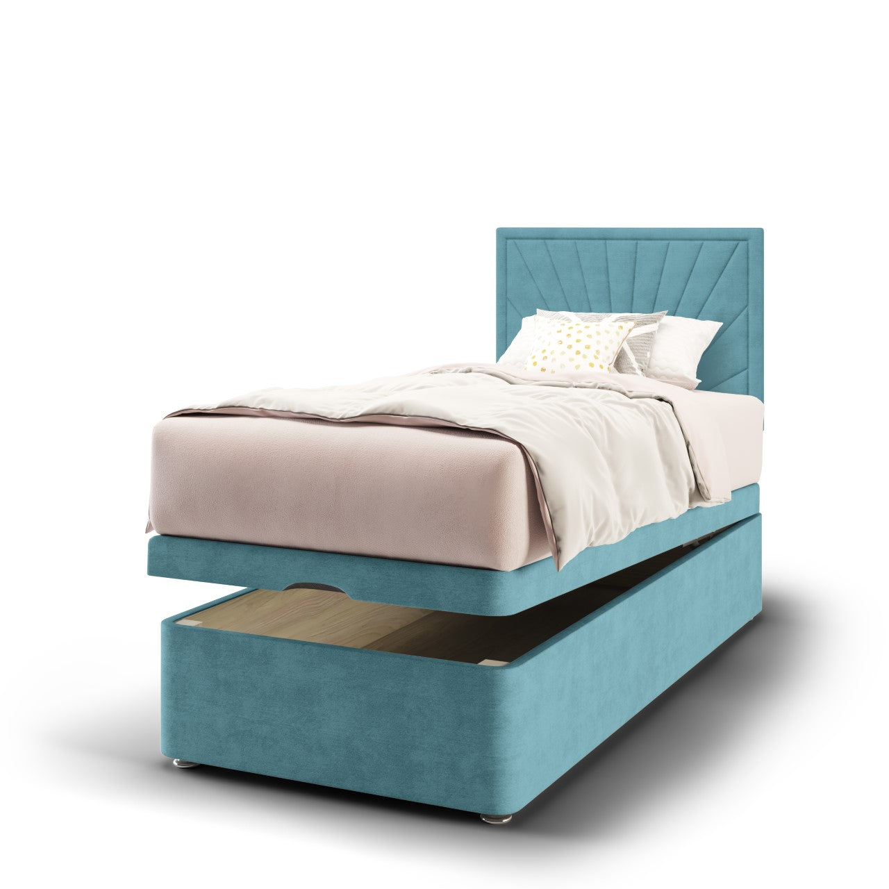 Sunrise Fabric Low Headboard with Ottoman Storage Bed Base & Mattress