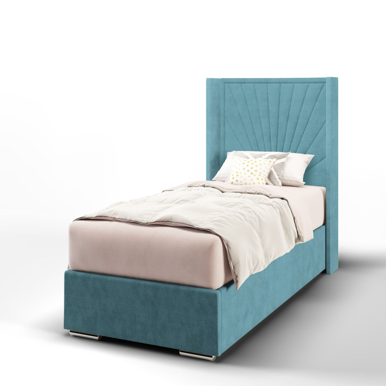 Sunrise Fabric Straight Wing Headboard with Frame Bed Base & Mattress