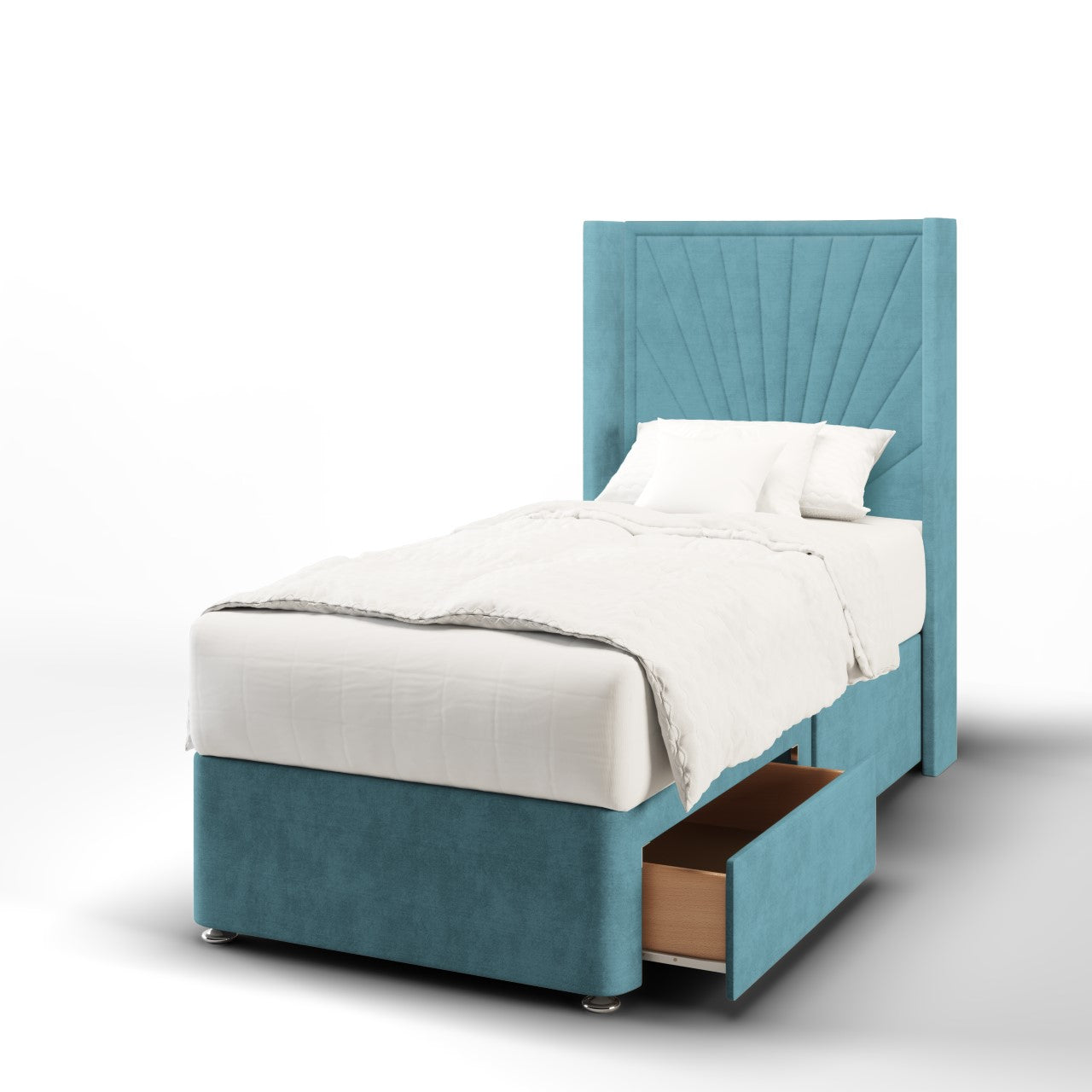 Sunrise Fabric Straight Wing Headboard with Divan Bed Base & Mattress