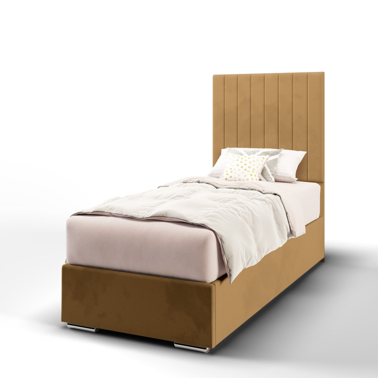 Vertical Panels Fabric Tall Headboard with Frame Bed Base & Mattress