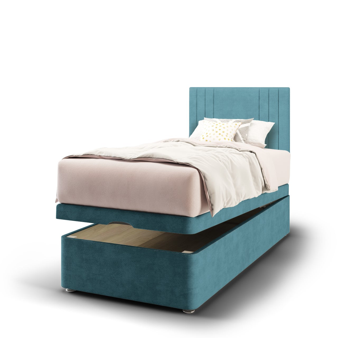 Zien Fabric Low Headboard with Ottoman Storage Bed Base & Mattress