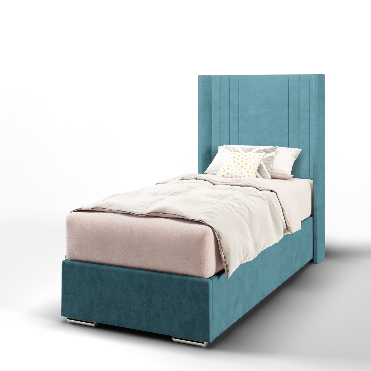 Zien Fabric Straight Wing Headboard with Frame Bed Base & Mattress