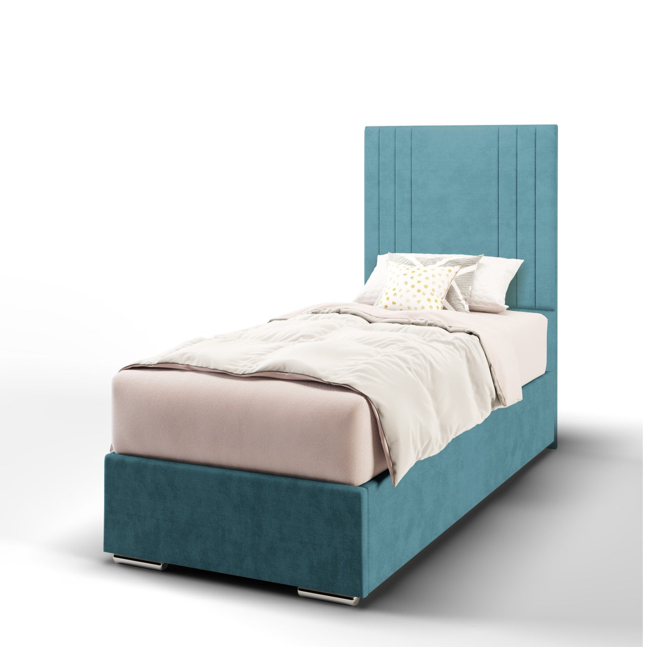 Zien Fabric Tall Headboard with Frame Bed Base & Mattress