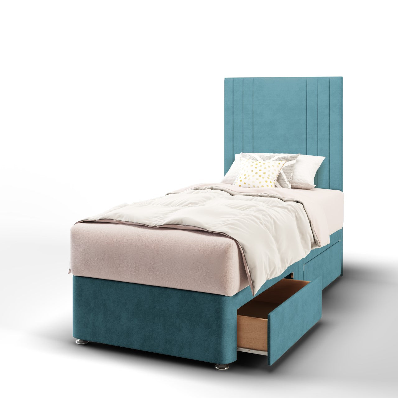 Zien Fabric Tall Headboard with Divan Bed Base & Mattress